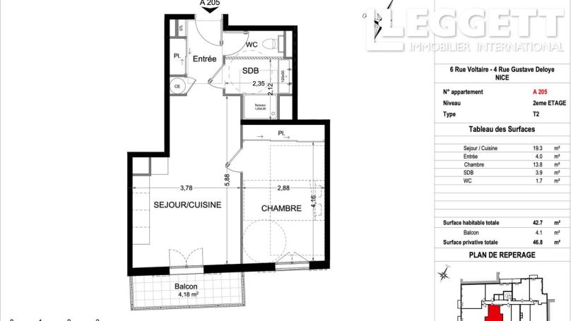 A louer APPARTEMENT NEUF T2 42 M2 TERRASSE BORD DE MER NICE