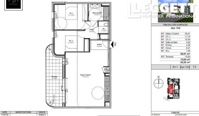 A louer APPARTEMENT T3 69 M2 TERRASSE BORD DE MER ANGLET