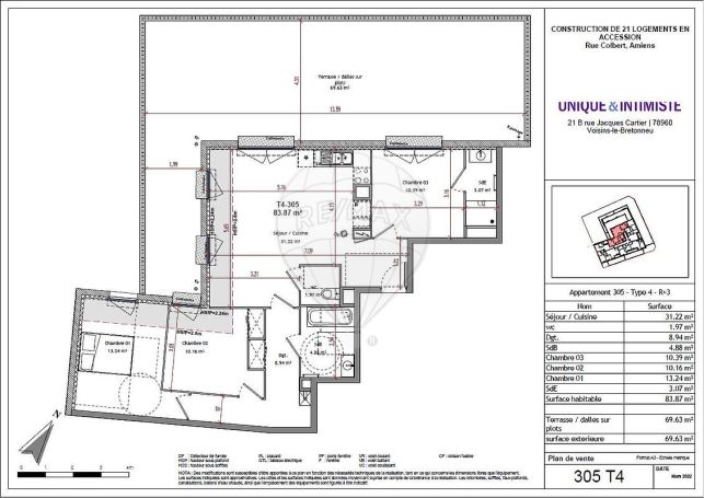 A louer APPARTEMENT T4 83 M2 TERRASSE  AMIENS