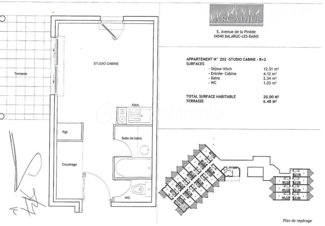 A louer STUDIO  20 M2 BORD DE MER BALARUC LES BAINS