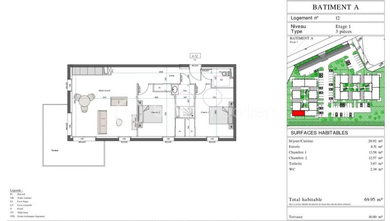 A louer APPARTEMENT NEUF T3 69 M2  PAU