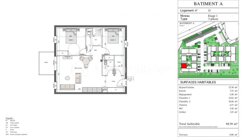 A louer APPARTEMENT NEUF T3 69 M2  PAU
