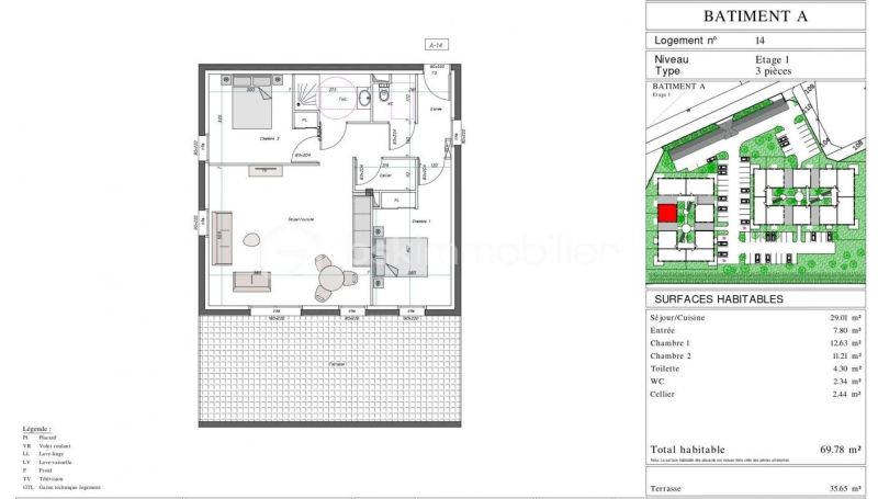 A louer APPARTEMENT NEUF T3 69 M2 TERRASSE  PAU