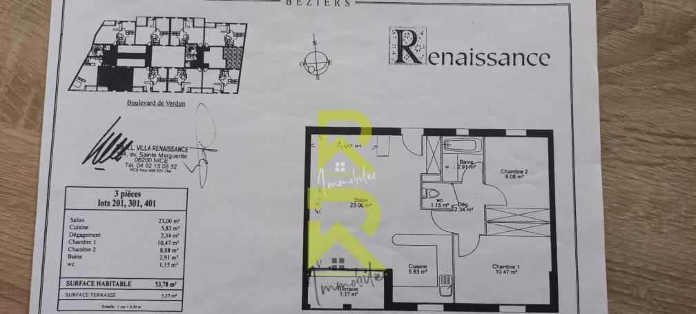 A louer APPARTEMENT T3 53 M2 TERRASSE  BEZIERS