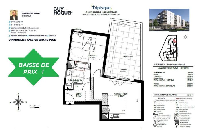 A louer STUDIO NEUF  47 M2 TERRASSE  MONTPELLIER