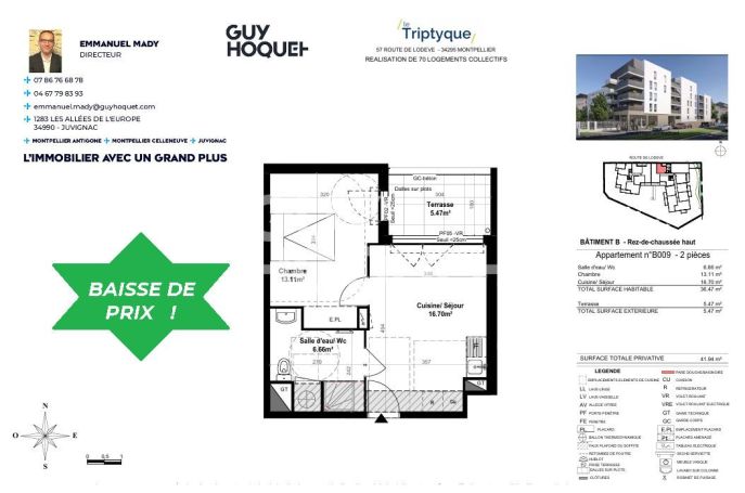 A louer STUDIO NEUF  36 M2 TERRASSE  MONTPELLIER