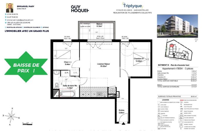 A louer APPARTEMENT NEUF  60 M2 TERRASSE  MONTPELLIER