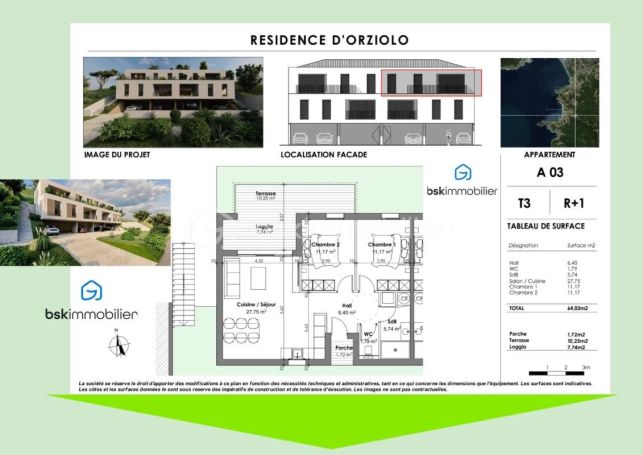 A louer APPARTEMENT DE PRESTIGE NEUF T3 67 M2 TERRASSE BORD DE MER PIETROSELLA