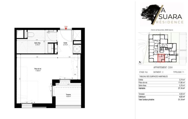 A louer STUDIO NEUF  27 M2 TERRASSE BORD DE MER AJACCIO