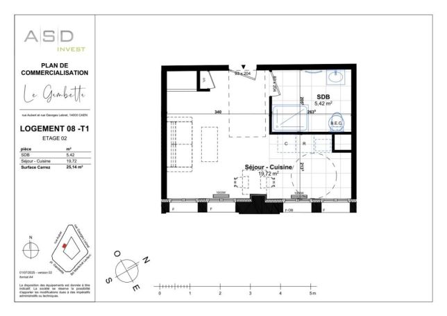 A louer STUDIO NEUF  25 M2 TERRASSE  CAEN