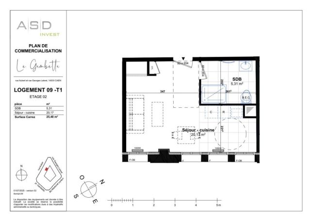 A louer STUDIO NEUF  25 M2 TERRASSE  CAEN