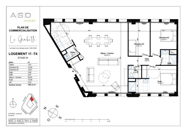 A louer APPARTEMENT NEUF T4 106 M2 TERRASSE  CAEN