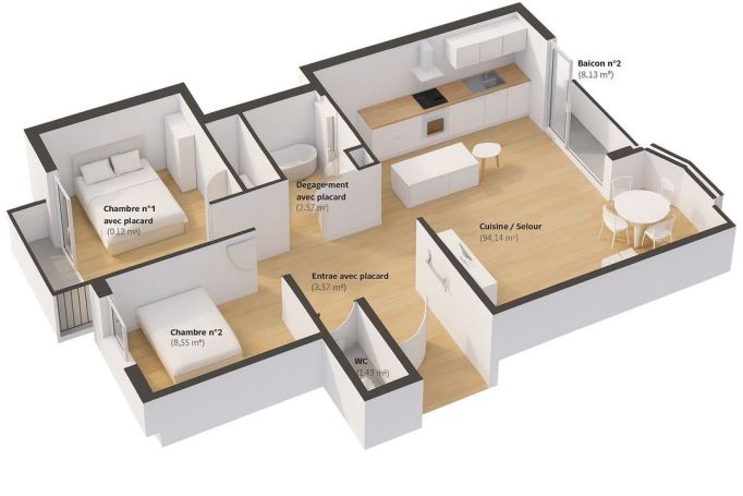 A louer APPARTEMENT T4 66 M2 BORD DE MER TOULON