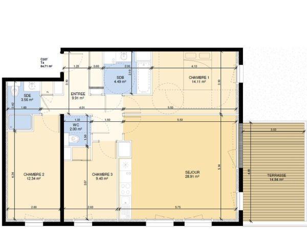 A louer APPARTEMENT NEUF T4 84 M2 TERRASSE  FLEURY SUR ORNE