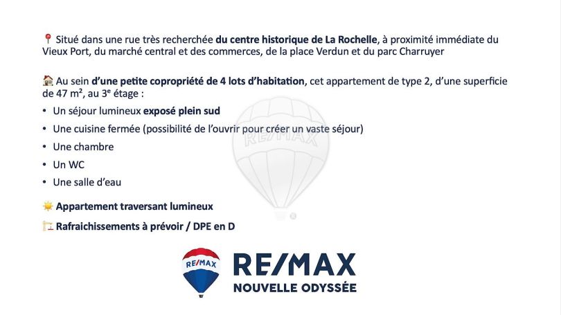 A louer APPARTEMENT T2 47 M2 BORD DE MER LA ROCHELLE
