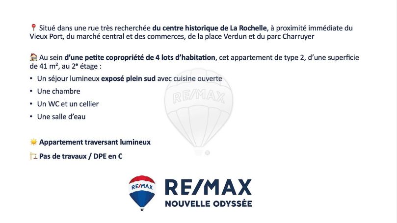 A louer APPARTEMENT T2 41 M2 BORD DE MER LA ROCHELLE