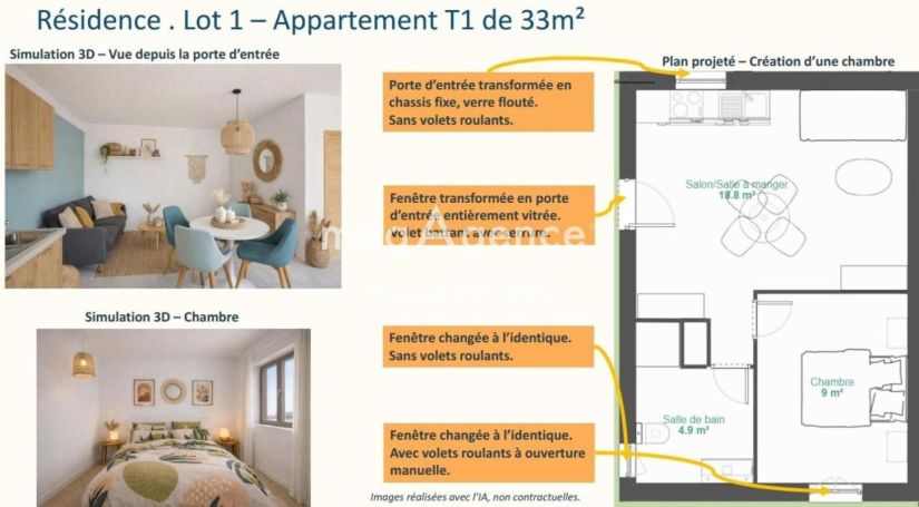 A louer APPARTEMENT NEUF T2 33 M2 TERRASSE BORD DE MER SAINT GILLES CROIX DE VIE