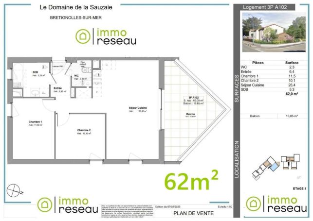 APPARTEMENT T3 61 M2 BORD DE MER BRETIGNOLLES SUR MER